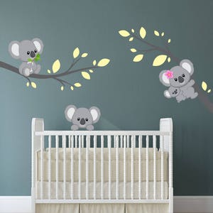 Koala Bear Wall Decals Reusable Removable Forest Tree Branch Animal Decal Fabric Vinyl Wall Decal Cute Koala Wall Stickers