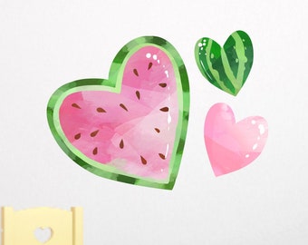 Watermelon Wall Decals, Fruit Wall Stickers, Chic Watermelon Heart Decals, Reusable Wall Cling