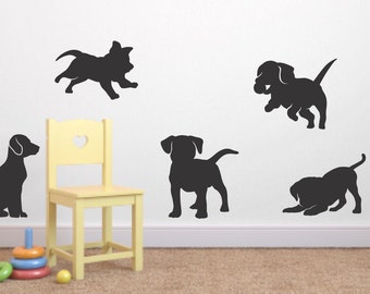 Puppy Vinyl Wall Decal Set of 5 - Puppy Decal - Nursery Vinyl Wall Decal - Puppy Sticker - Child's Room Wall Decal - Dog Puppies Wall Decals