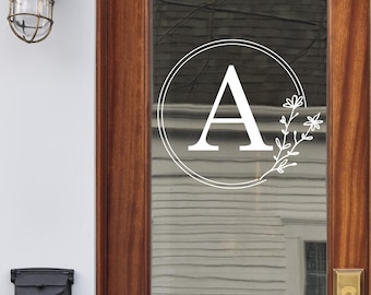 Personalized Family Monogram Vinyl Decal - Front Door Laurel Wreath Initial - Entryway Décor