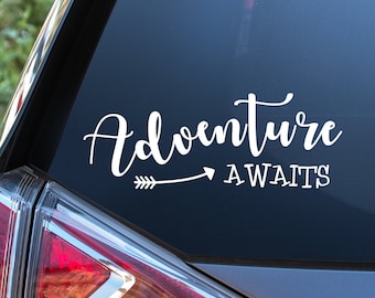 Adventure Awaits Car Window Sticker, Adventure Vehicle Window Decal, RV Sticker, Travel Decals, Car Window Decal, Camping Decal