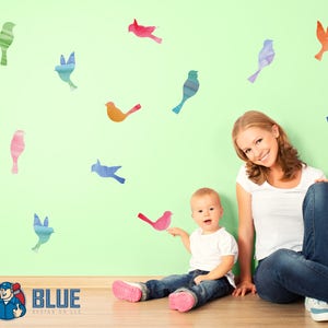 Wall Decals - Bird Wall Decals, Water Color Bird Decals, Reusable Decals, Nursery Bird Decals, Fabric Wall Decals, Fabric Bird Stickers