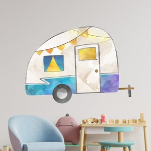 Vintage Camper Wall Decal, Teardrop camper decal, glamping camper wall graphic