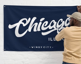 Drapeau de Chicago Illinois, drapeau de la ville des vents, signe de la ville natale, mur de la grotte de l’homme, drapeau de l’État de la ville, drapeau personnalisé de Chicago