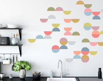 Half Circle Fabric Wall Decals, Chic circle colored wall stickers, half circle wall paper pattern, pastel wall decor