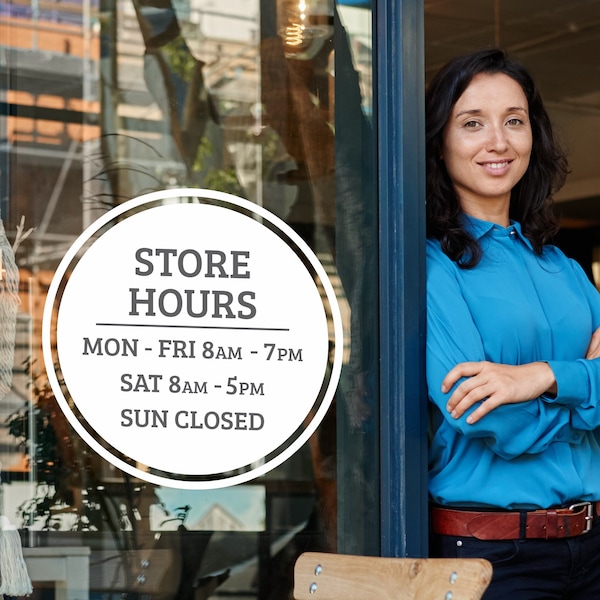 Storefront Hours Vinyl Decal, Business Hours Decal, Hours of Operation, Store Hours Vinyl Cling, Customizable Store Hours