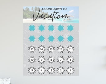 Póster de cuenta regresiva de vacaciones, calendario de vacaciones, letrero de cuenta regresiva de vacaciones en la playa, varios tamaños disponibles