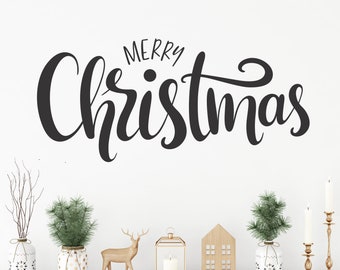 Calcomanías de vinilo de Feliz Navidad para paredes, decoración de paredes navideñas, pegatinas de vinilo navideño, calcomanías de letreros navideños, citas de pared de Navidad