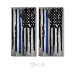 Blue Line Flag Cornhole Wrap, Police Cornhole Wrap Set, Police Flag Vinyl Wrap, Law Enforcement Cornhole wrap skin