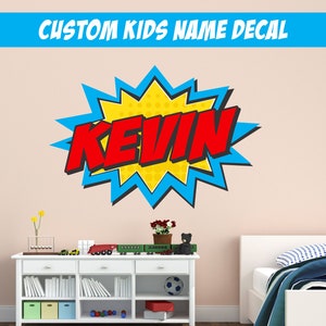 Custom Kids Name Super Hero Fabric Wall Decal, Super Hero Name Decal, Custom Kids Name Wall Decal, Super Hero Wall Art