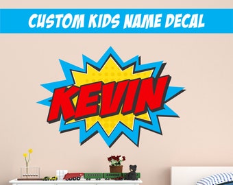 Custom Kids Name Super Hero Fabric Wall Decal, Super Hero Name Decal, Custom Kids Name Wall Decal, Super Hero Wall Art