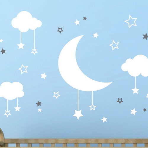 Moon and Stars Wall Decal Nursery Decal Moon Wall Decal Etsy