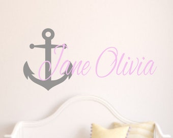 Kids Name Anchor Nautical Decal, Nursery Name and Anchor decal set, Nautical Theme Nursery