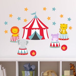 Circus Tent Animals Wall Decals, Carnival Wall Decals, Big Top Animals Wall Decals, Reusable Circus Decals, Circus Animal Vinyl Wall Cling
