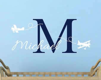 Nursery Wall Decals. Personalized names airplane wall decal for boys and girls rooms. Personalized wall decals