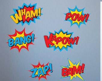 Superhero Wall Decals - Superhero decal set - Superhero fabric decals, Pow Decal, Bam Decal, Heroes, Kids Wall Decals - Super Hero Decals
