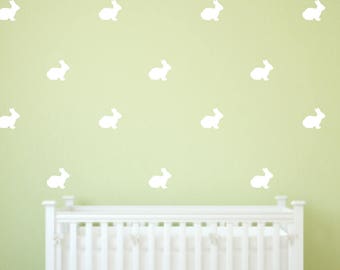 Bunny Wall Decal Set, Bunny Wallpaper Vinyl Decal Set of 24, Bunny shape wall stickers