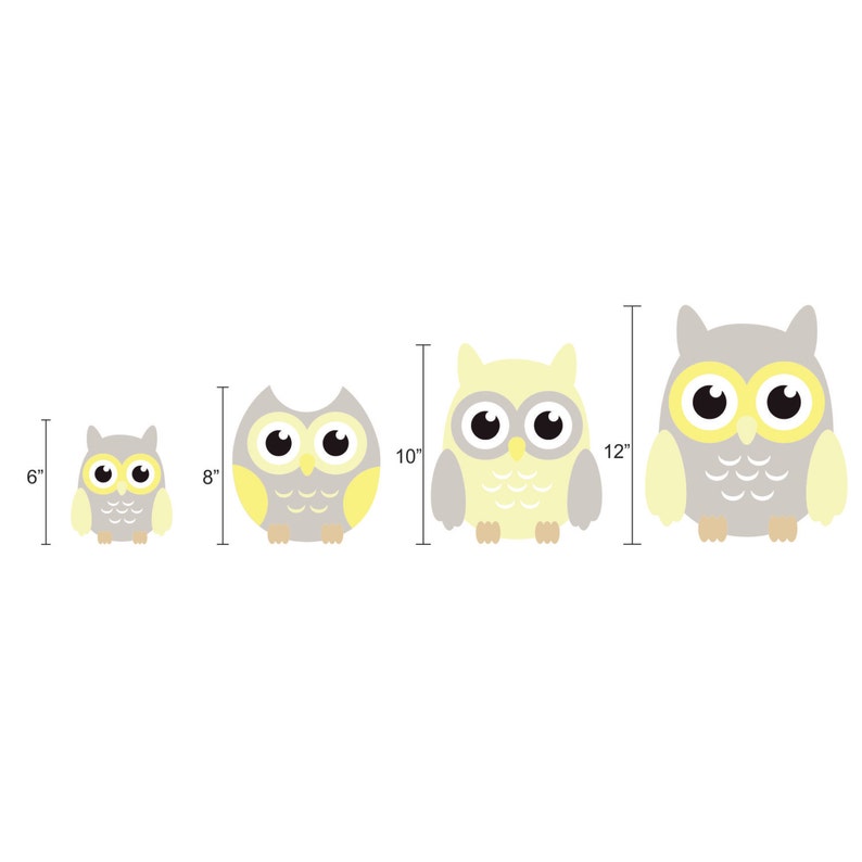 Owl Wall Decals, Repositionable and Reusable, Yellow, Grey, Owl Decals, Owl Wall Decals, Nursery Wall Decals image 2