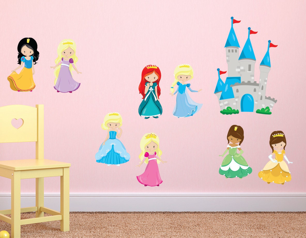 Princess Wall Decal With Castle, Reusable Princess Wall Decals ...