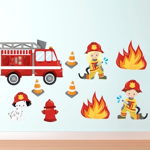 Fire Truck Wall Decals - Fire Fighter Decals - Kids Wall Decals - Re Useable - Fire Department - Fire Truck Decal - Fire Dept Decals