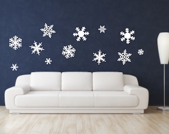 Snowflake Vinyl Wall Decals, Christmas Wall Decals, Merry Christmas Snowflakes Vinyl Decals - Winter Snowflakes - Holiday Decals