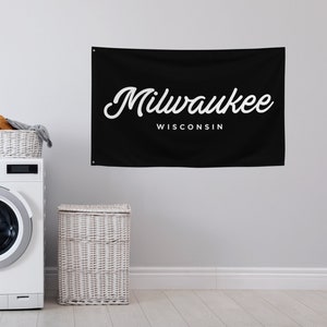 Milwaukee Wisconsin Flag, Chic City and State Flag, Hometown Sign, Man Cave Wall, City State Flag image 3