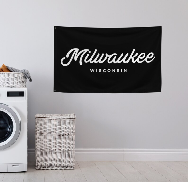 Milwaukee Wisconsin Flag, Chic City and State Flag, Hometown Sign, Man Cave Wall, City State Flag image 3