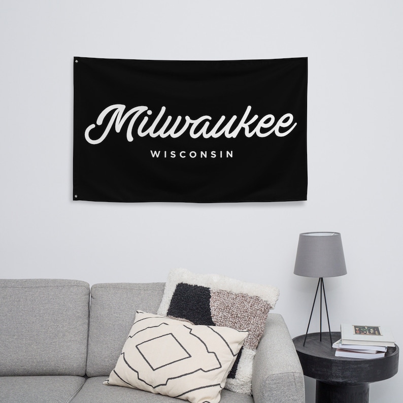 Milwaukee Wisconsin Flag, Chic City and State Flag, Hometown Sign, Man Cave Wall, City State Flag image 1