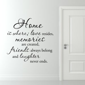 Home where love resides decal, memories and friends wall decal, Home Wall Quote, Laughter never ends wall decal image 4