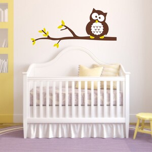 Nursery Owl on Branch Wall Decal, Owl and Branch Wall Sticker, Owl Wall Decor image 1