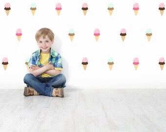 Ice Cream Cone Wall Decals, Vinyl Wall Decals, Repositionable and Reusable, Ice Cream Decals, Fabric Wall Decals, Ice Cream Wall Paper