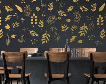 Decoración de pared floral, calcomanías de pared de hojas y ramas de olivo botánicas, calcomanías de pared de vinilo