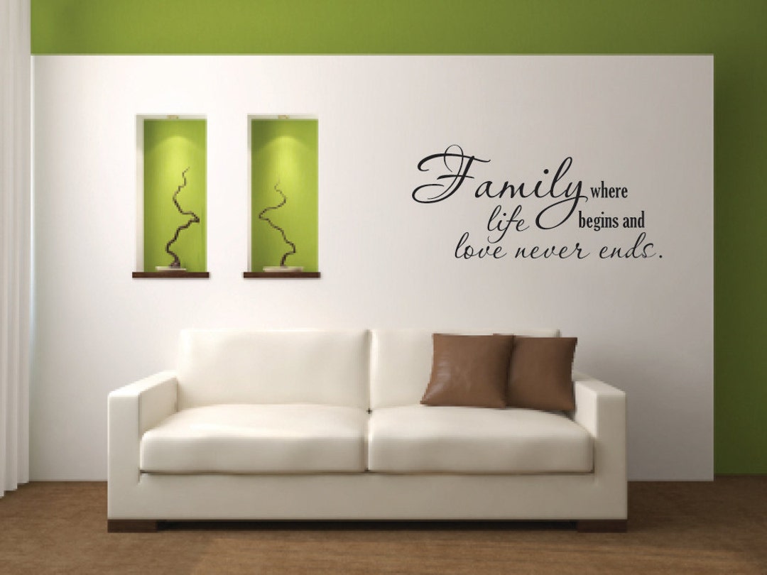 Autocollant Mural "Family Where Life Begins" - Décor Vinyle 22x13 Pouces, Style Contemporain