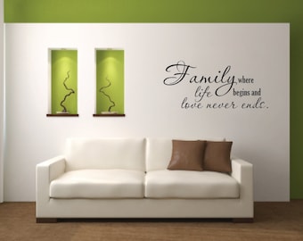 Family where life begins Vinyl Wall Decal, Family Vinyl Wall Decal Quote, Family Wall Decal, Family Love Vinyl Wall Decal