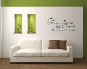 Wall Decal Quote - Family where life begins Vinyl Wall Decal  - Vinyl Wall Decal Quote - Family Wall Decal - Family Love Vinyl Wall Decal