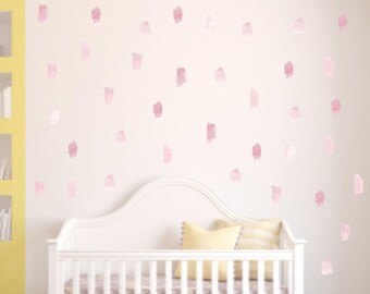 Pink Watercolor Brush Strokes Wall Decals - Reusable Removable Fabric Decals Watercolor Splash Paint Strokes Pink Nursery Girls Room Decals