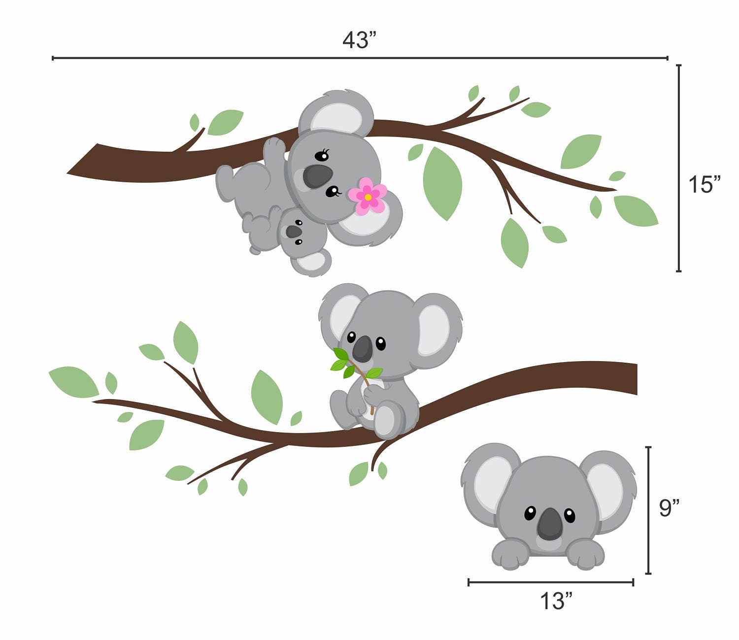 Koala Bear Wall Decals Reusable Removable Forest Tree Branch Etsy