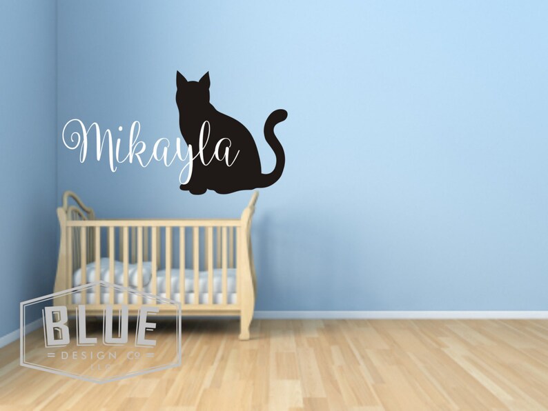 Sillhouette Cat With Child's Name Vinyl Wall Decal Cat Etsy