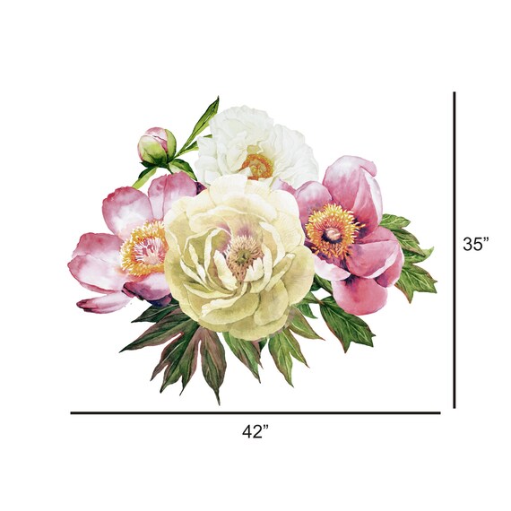Blanc Pivoine Rose Fleur Bouquet Tissu Autocollant Papier