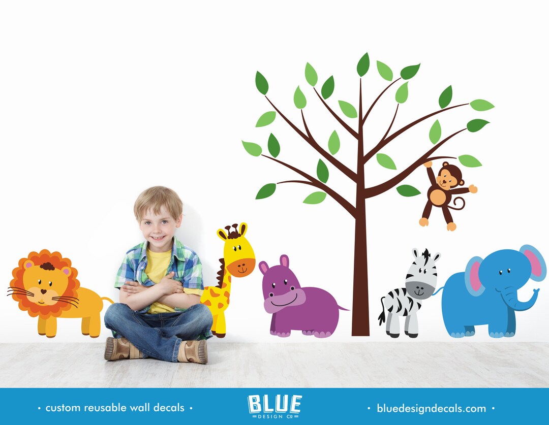 Jungle Animal Wall Decals, Kids Room Jungle Decals, Monkey Giraffe