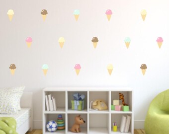 Ice Cream Cone Wall Decals Repositionable and Reusable Kids Room Nursery Wall Stickers Sundae Desert Ice Cream Parlor