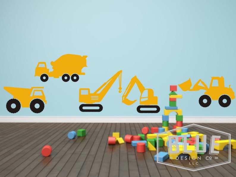 Construction Vehicles Vinyl Wall Decals Construction Trucks Etsy