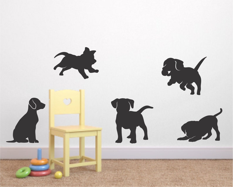 Puppy Vinyl Wall Decal Set of 5 Puppy Decal Nursery Vinyl Wall Decal Puppy Sticker Child's Room Wall Decal Dog Puppies Wall Decals image 1