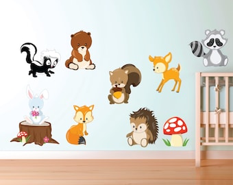 Woodland Animal Decals - Forest Animal Fabric Decals - Woodland Animal Wall Decals - Kids Wall Decals - Re Useable