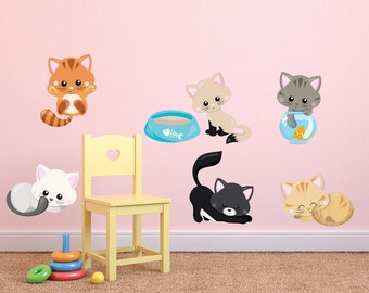Kitten Wall Decals, Kids Fabric Wall Decals, Cats wall decal, Removable, Reusable Kittens Fabric Decal, Kittens , Kids wall decals