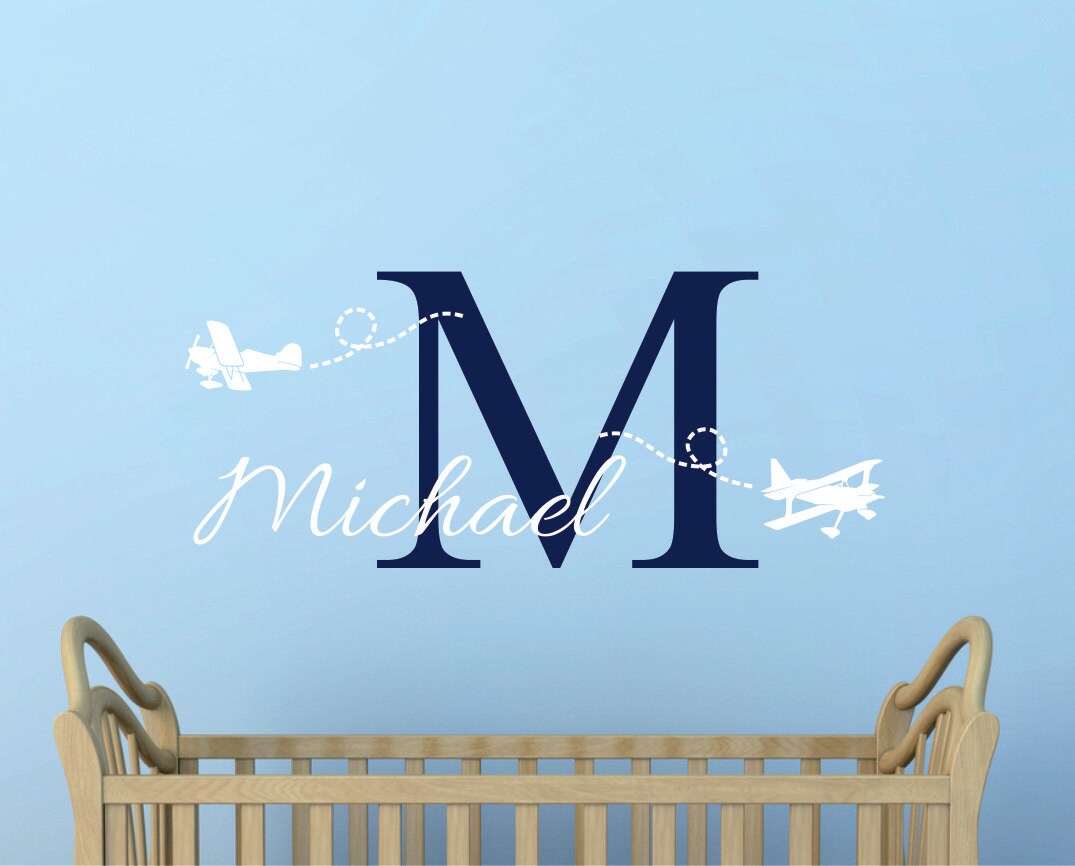 Nursery Wall Decals. Personalized Names Airplane Wall Decal for Boys ...