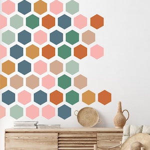 Calcomanías hexagonales con forma de panal: calcomanías de pared modernas y coloridas: calcomanías de pared con formas