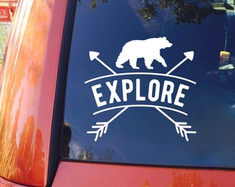 Explore Bear Decal for Car Window, Go Explore Outdoors Window Sticker, Mama Bear Decal, Wilderness Car window decal, Seek Adventure Sticker