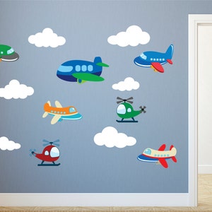 Plane Decals, Airplanes reusable decal set, airplane wall decal set, planes wall decal set, planes fabric decals, Kids Wall Decals