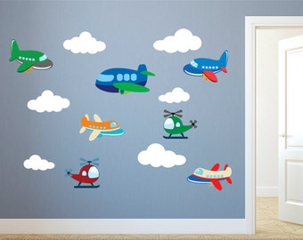 Plane Decals, Airplanes reusable decal set, airplane wall decal set, planes wall decal set, planes fabric decals, Kids Wall Decals